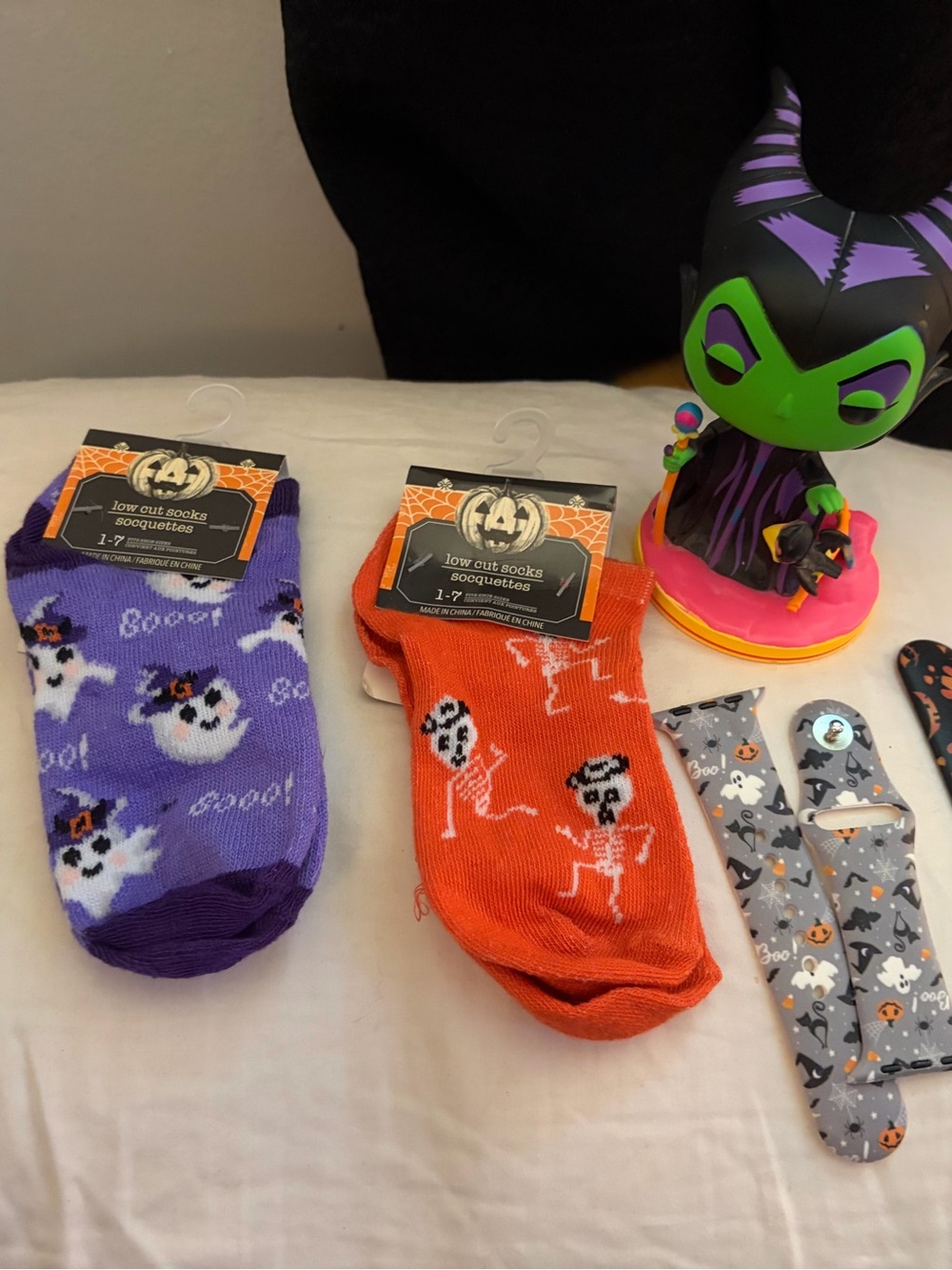 Halloween Low Cut Socks - Purple Ghosts & Orange Skeletons, random Halloween